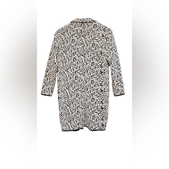 Philosophy Womens Small Long Open Front Duster Sweater Coat Black White Floral - Picture 5 of 13